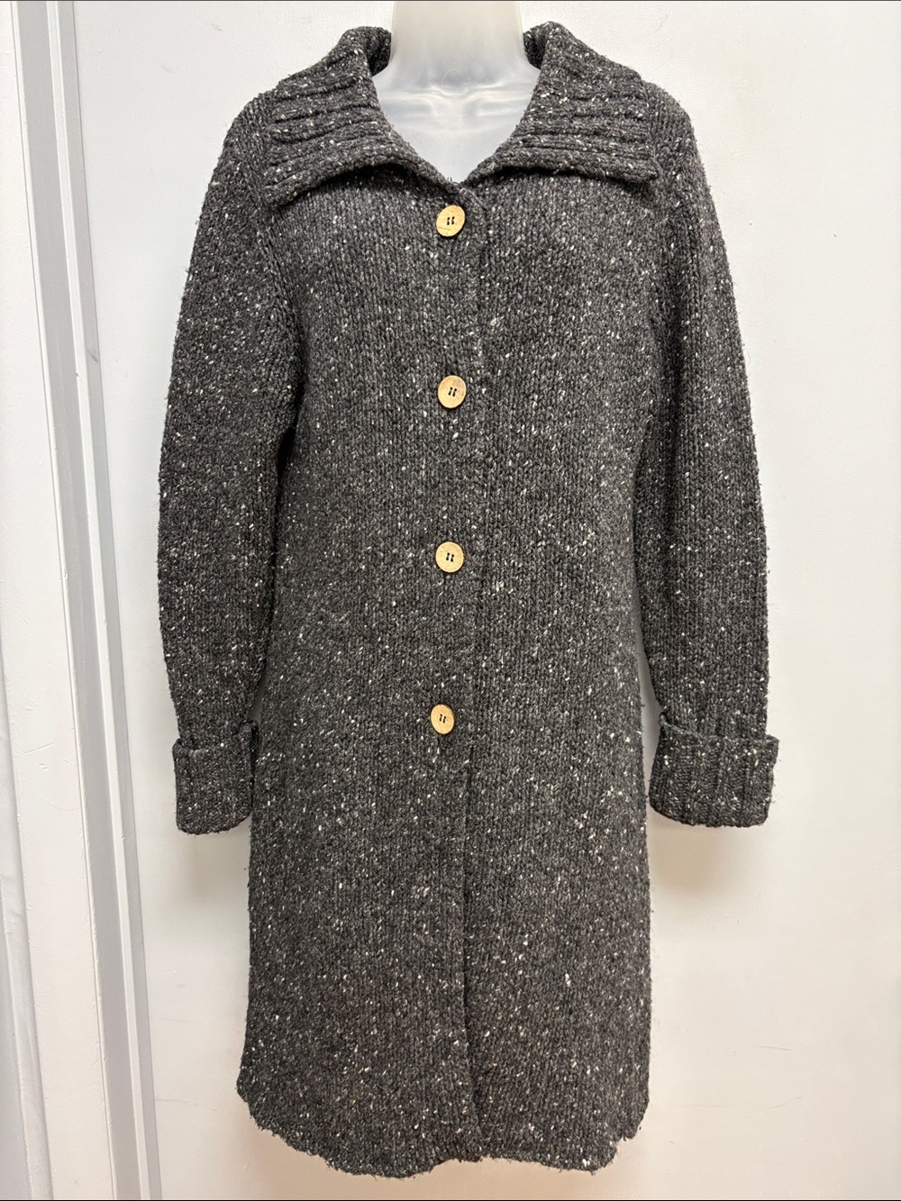 Blarney Woollen Mills Irish Wool Knit Sweater Coat Gray Medium